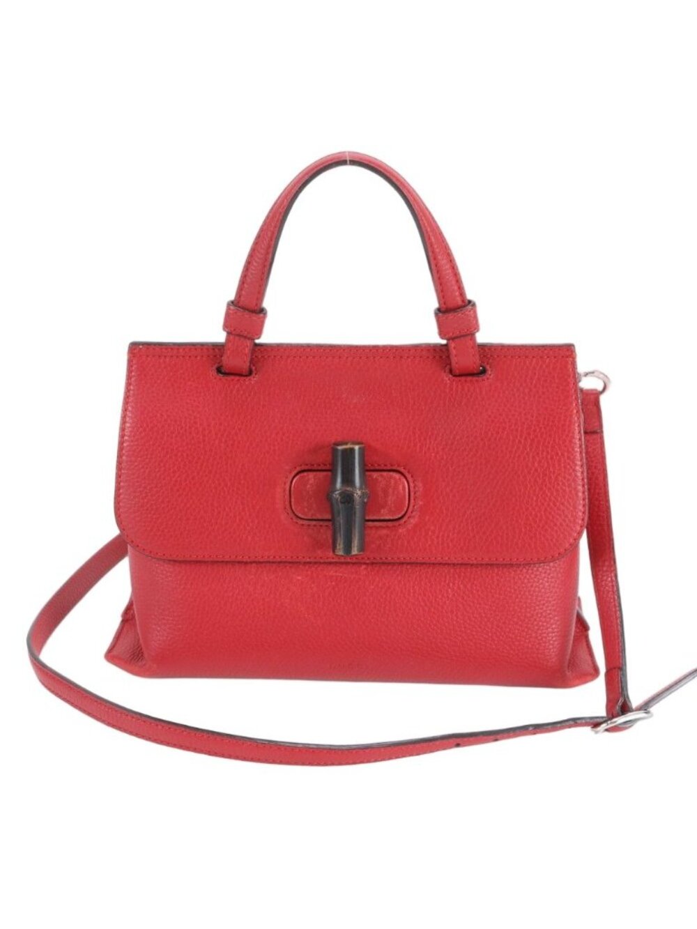 Gucci Bamboo Daily Leather 2-Way Shoulder Bag Crossbody Hand Red